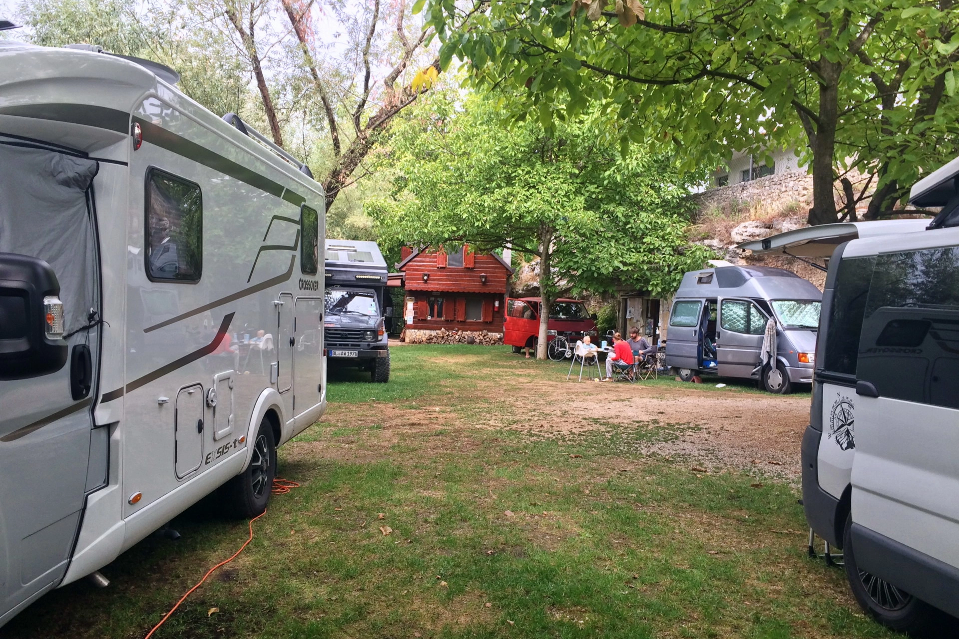 Campers socialising between vans