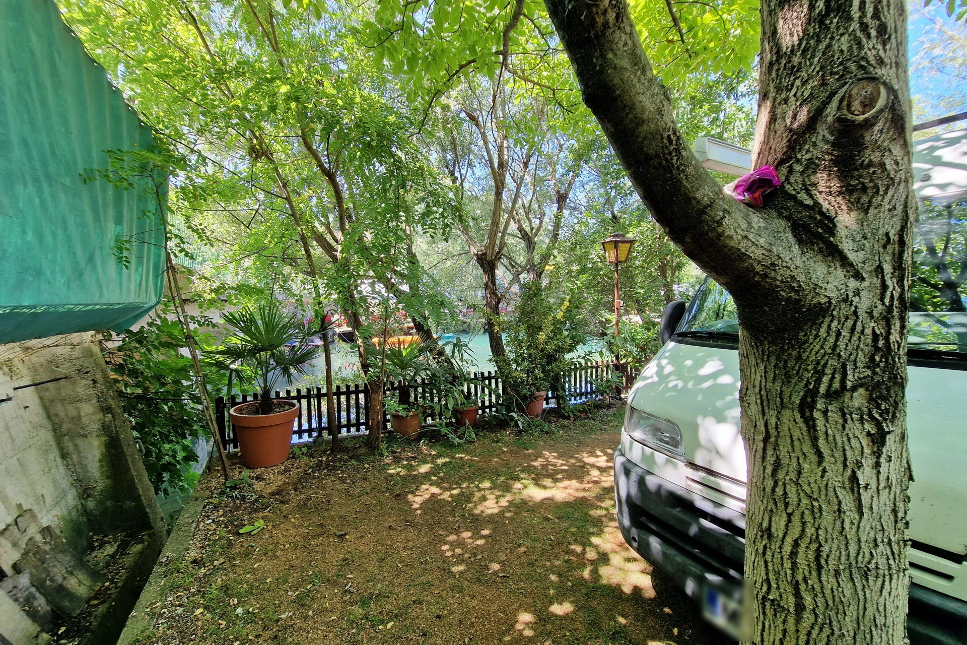 Camp garden with potted plants