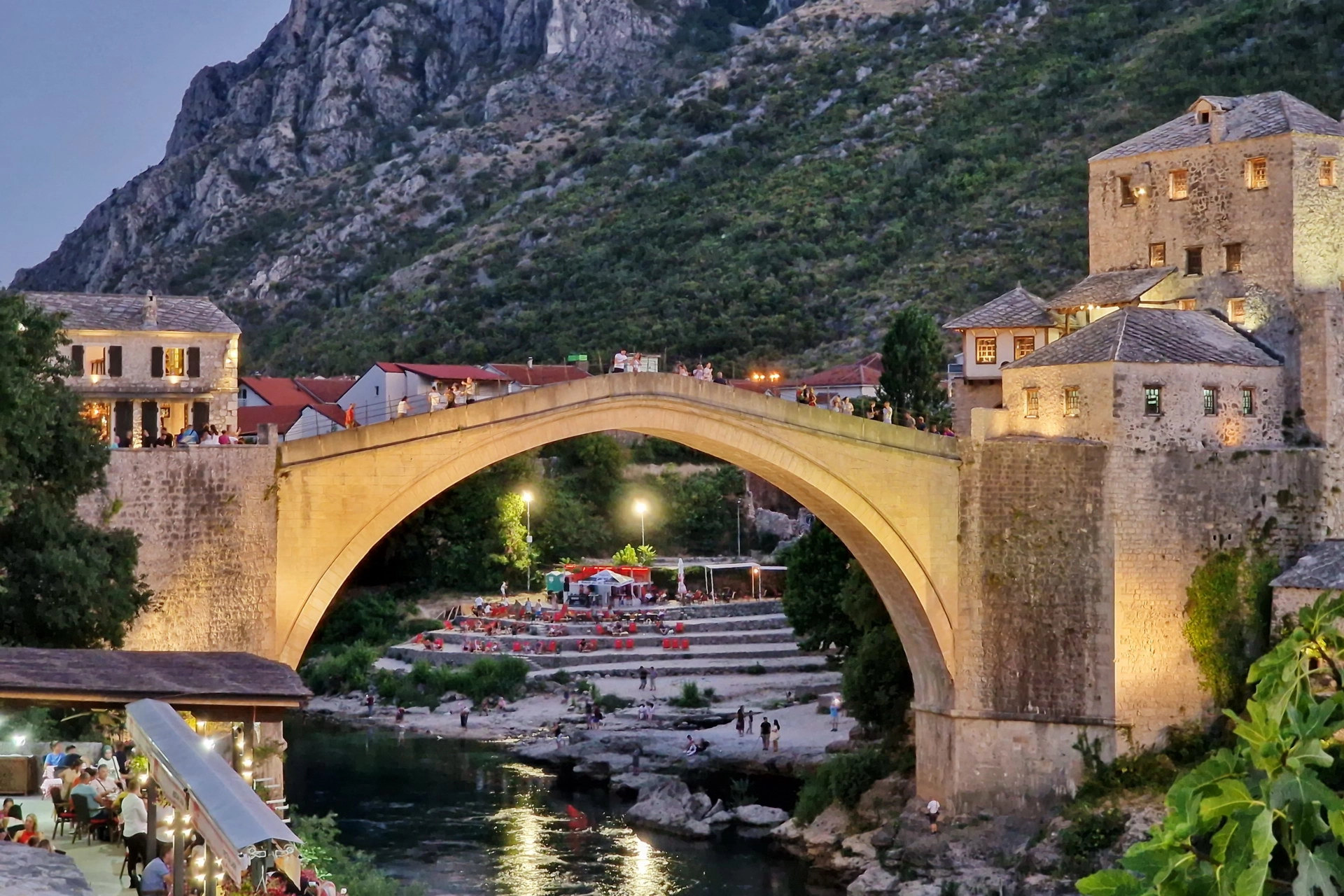 Mostar Old Bridge at dusk