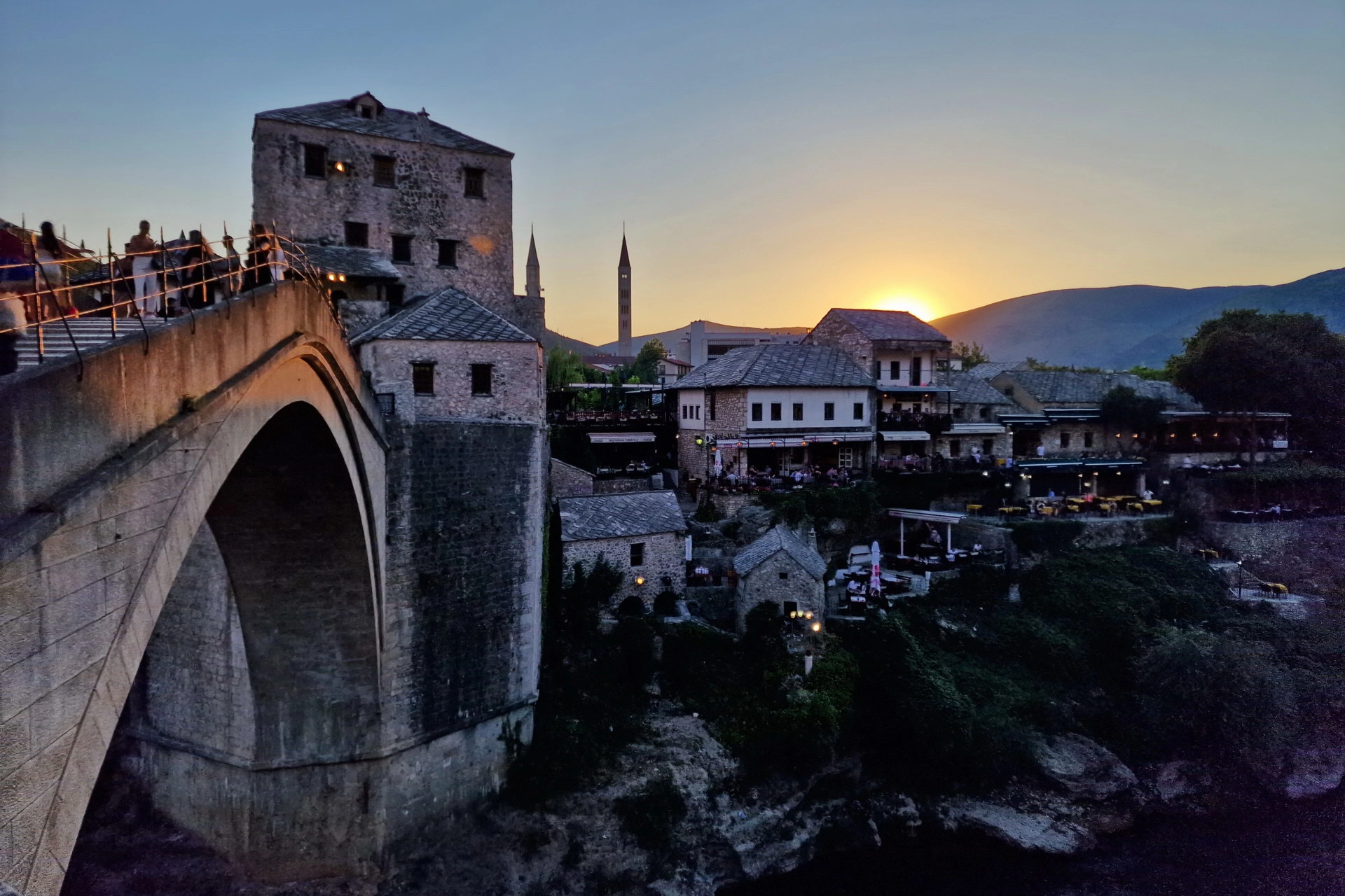 Mostar Old Bridge at sunset